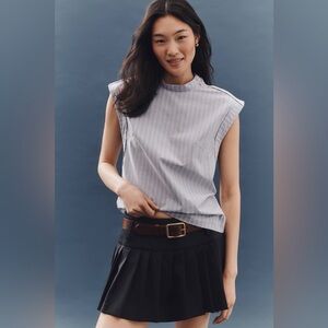 Maeve Button-Sleeve Popover Sleeveless Striped Top Size S